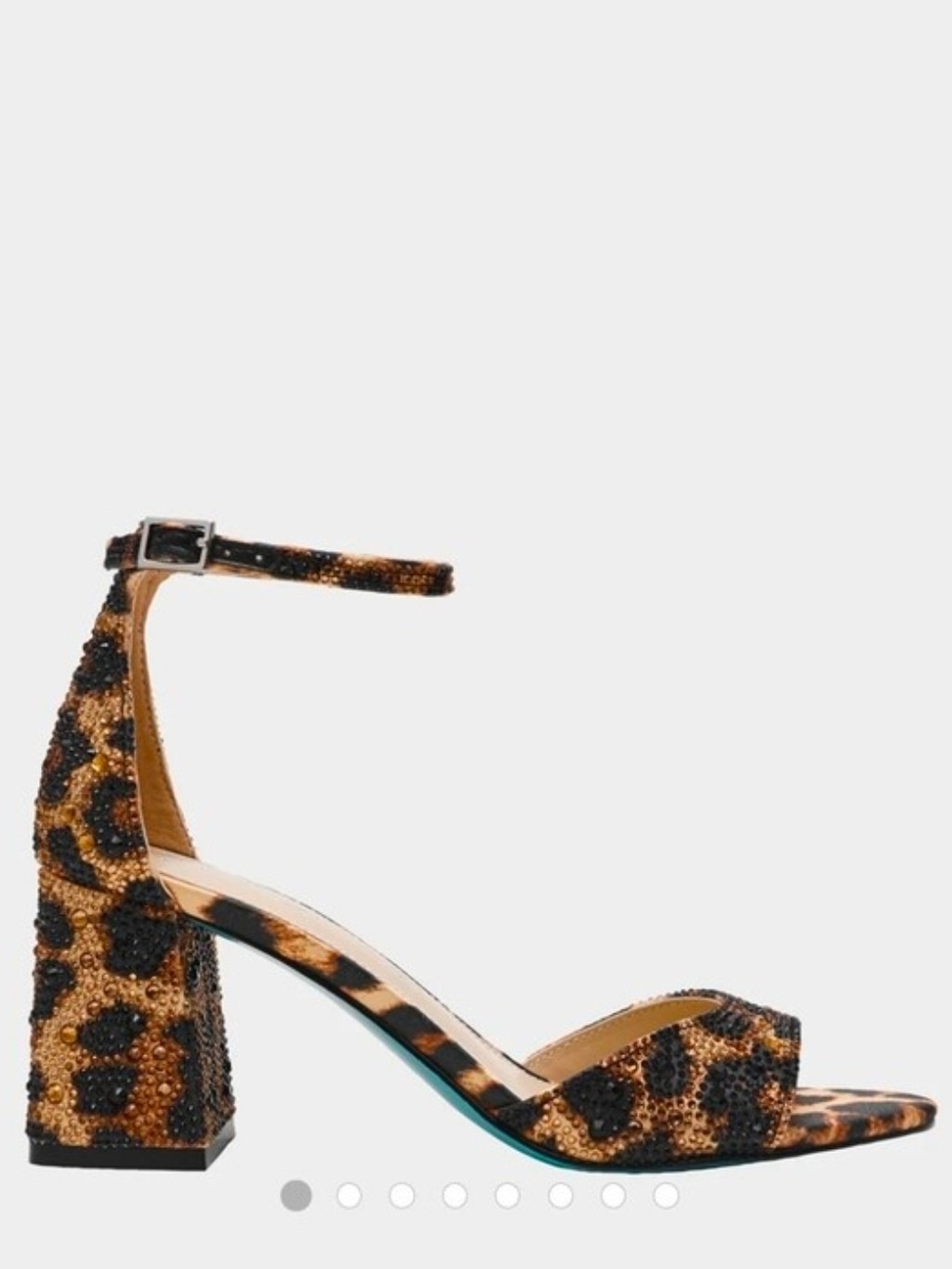 👉✨️ Betsey Johnson Leopard  Kami Crystal Block Heel Sandal in Tan and Black
